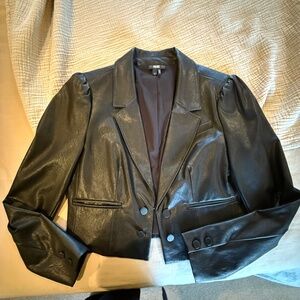 PAIGE Cropped Black Leather Blazer size 8